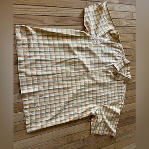 Tommy Bahama Button Up Shirt Men’s X-Large Orange Plaid Silk Blend Camp Hawaiian